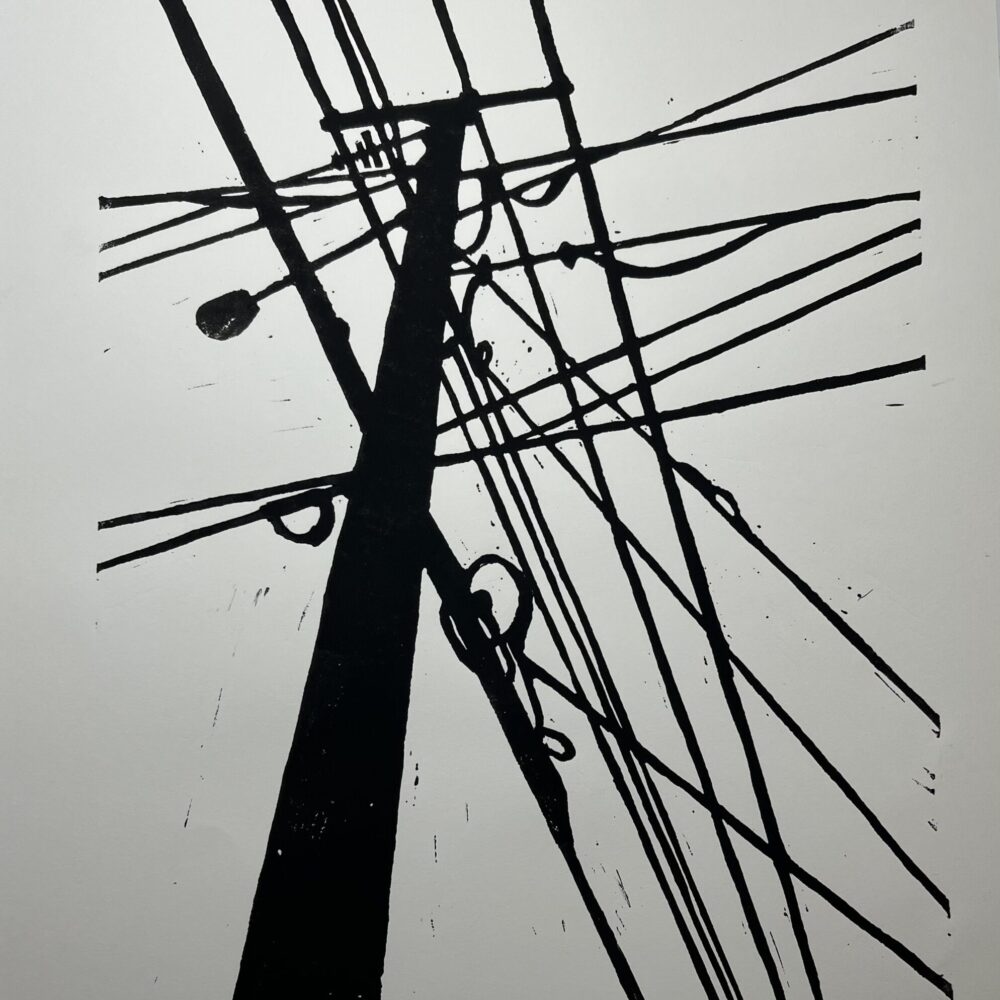 Utility Pole Linocut (11x14)
