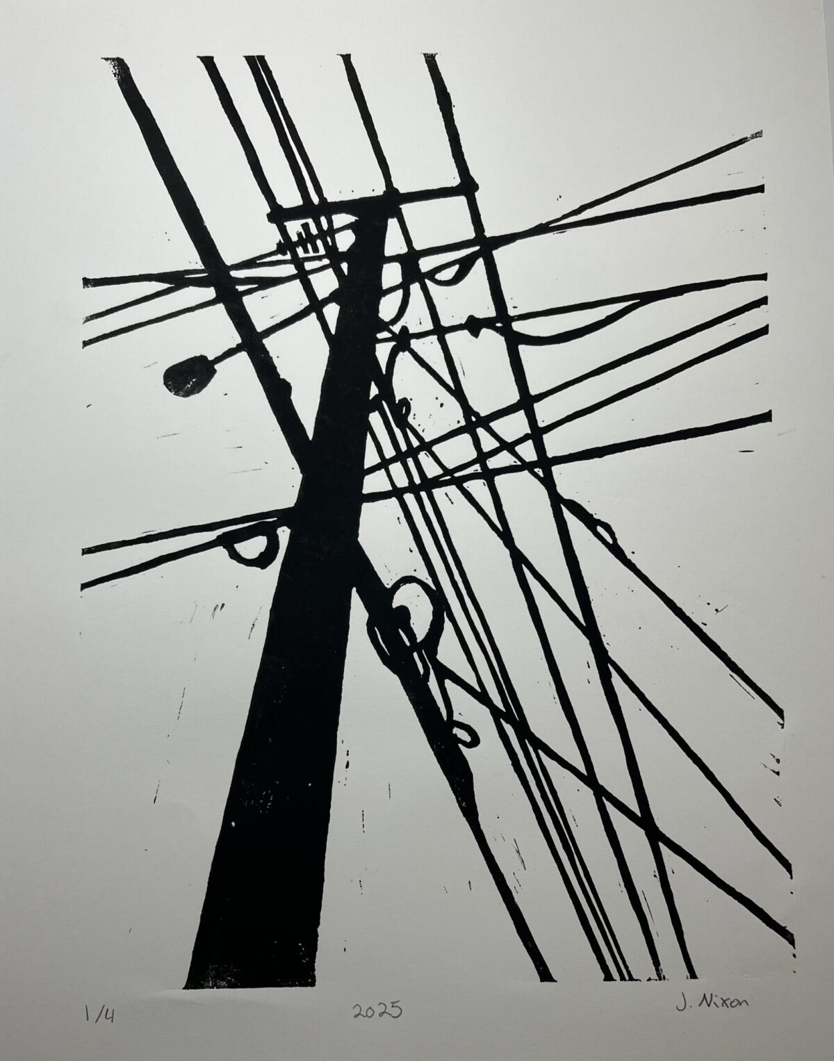 Utility Pole Linocut (11x14)