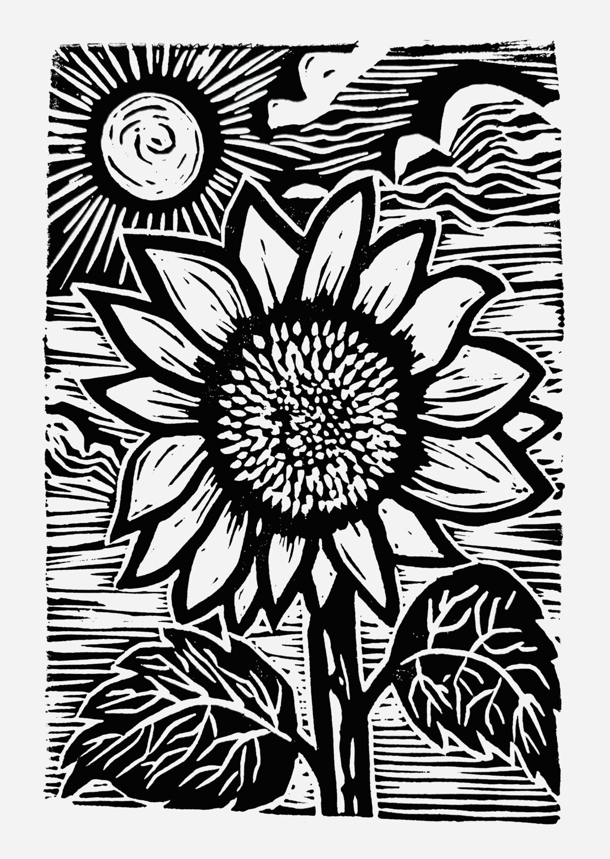 Sunflower Linocut (5x7)