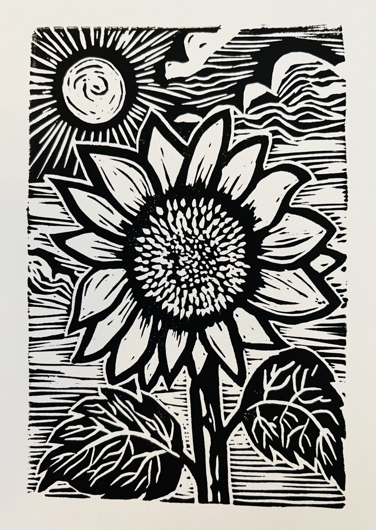 Sunflower Linocut (5x7)