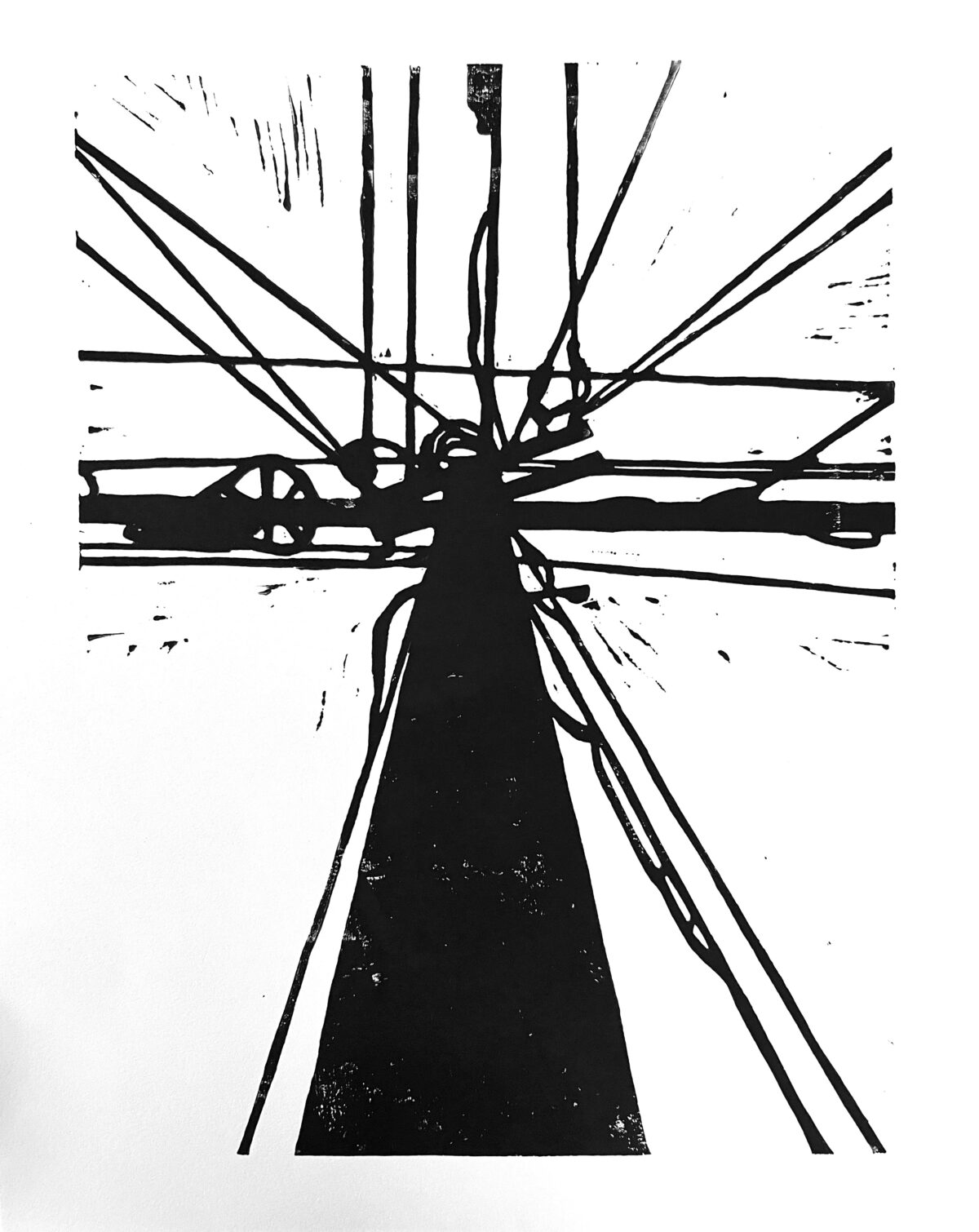 Utility Pole Linocut 2 (11x14)