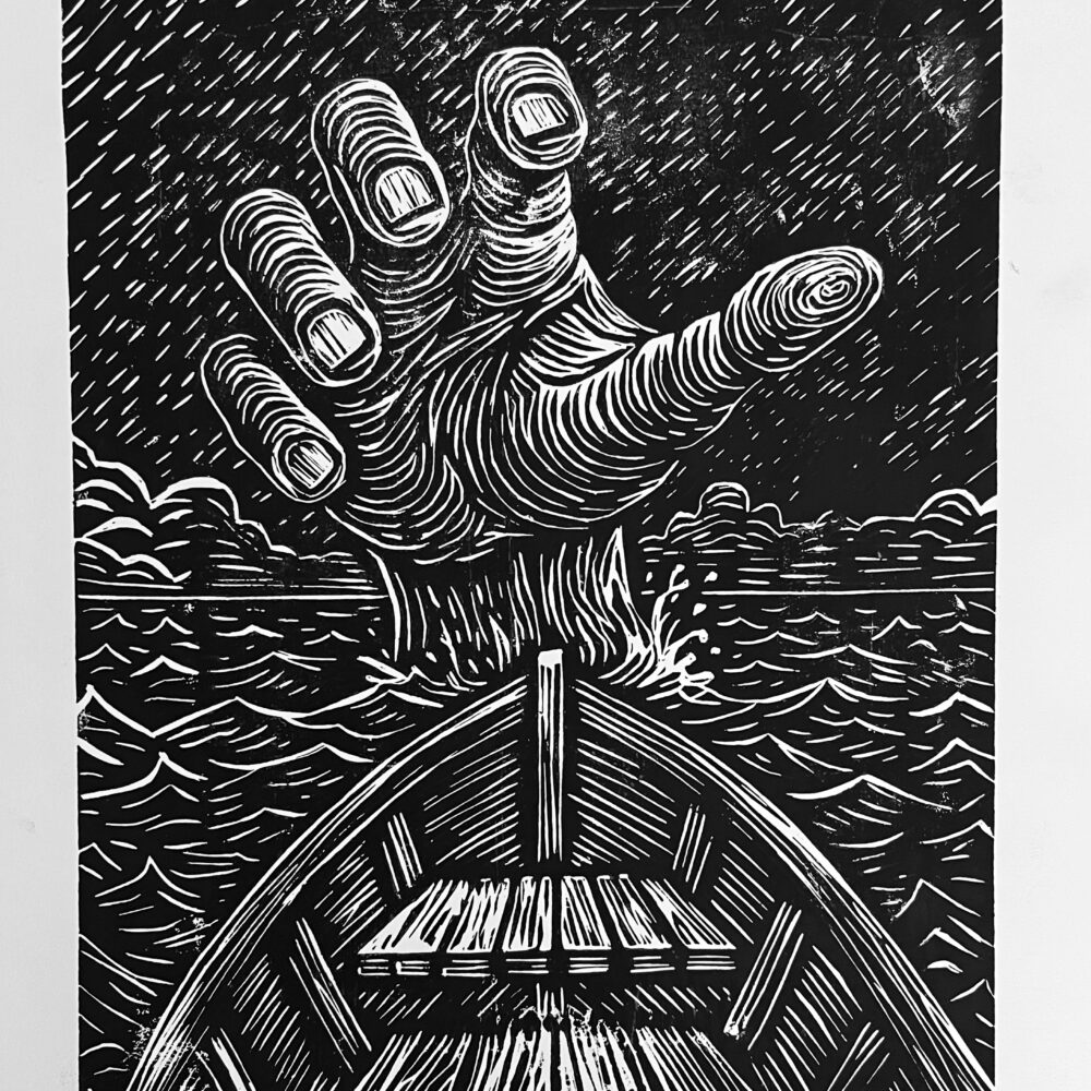 "All Hands" Linocut (11x14)