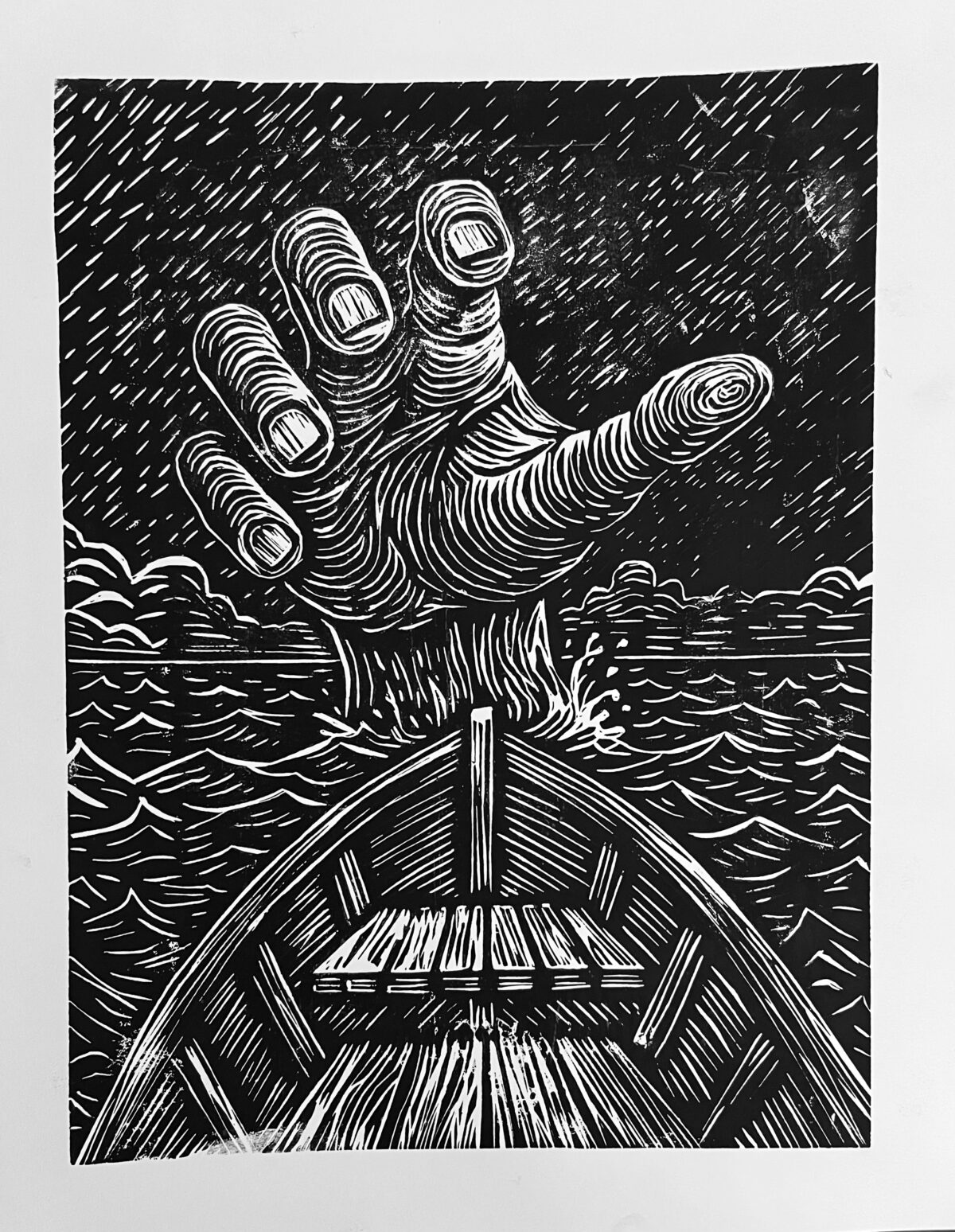 "All Hands" Linocut (11x14)